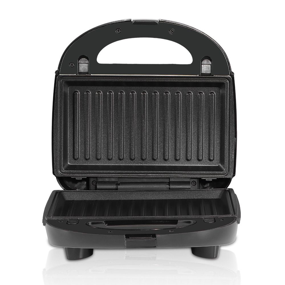 6-in-1 Electric Sandwich Maker with Interchangeable Non-Stick Plates for Waffles, Paninis, Donuts, Madeleines and Nut Snacks, Compact Countertop Press for Quick Family Meals and Breakfast (Black)