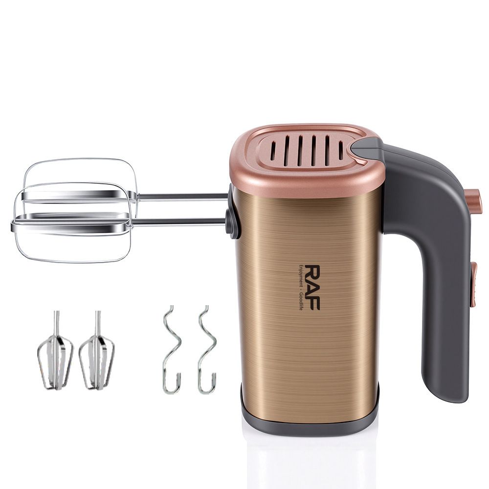 Handheld Electric Mixer with 5-Speed Control and Stainless Steel Attachments for Baking, Whipping Cream, Beating Eggs, and Kneading Dough in Home Kitchens (Champagne)