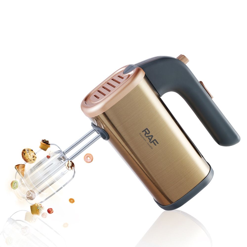 Handheld Electric Mixer with 5-Speed Control and Stainless Steel Attachments for Baking, Whipping Cream, Beating Eggs, and Kneading Dough in Home Kitchens (Champagne)