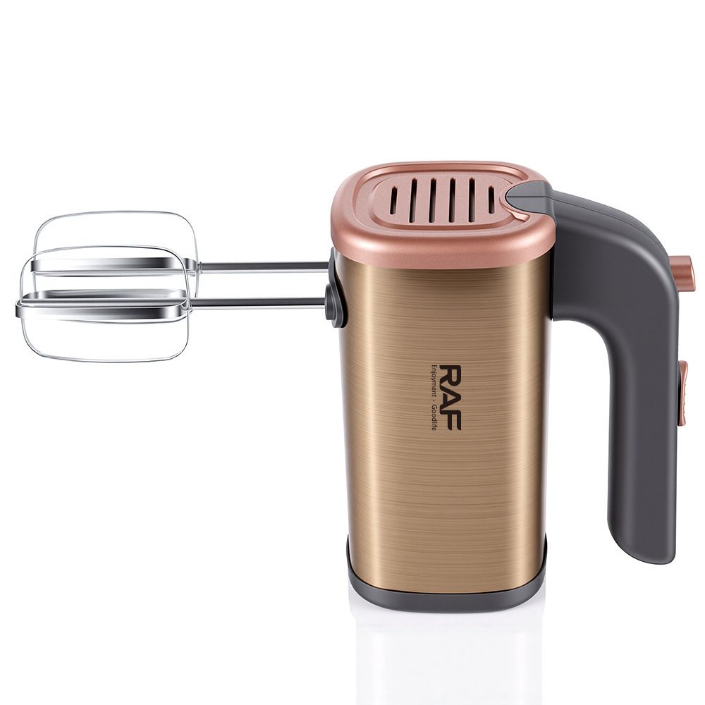Handheld Electric Mixer with 5-Speed Control and Stainless Steel Attachments for Baking, Whipping Cream, Beating Eggs, and Kneading Dough in Home Kitchens (Champagne)