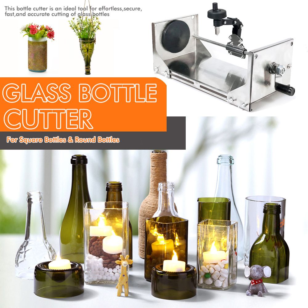 Multifunctional Glass Bottle Cutter with Hand Crank Wheel, Adjustable Stainless Steel Cutting Tool for DIY Crafting, Horizontal and Vertical Cutting of Round and Square Bottles up to 325mm, Ideal for Home Decor Projects (Silver)