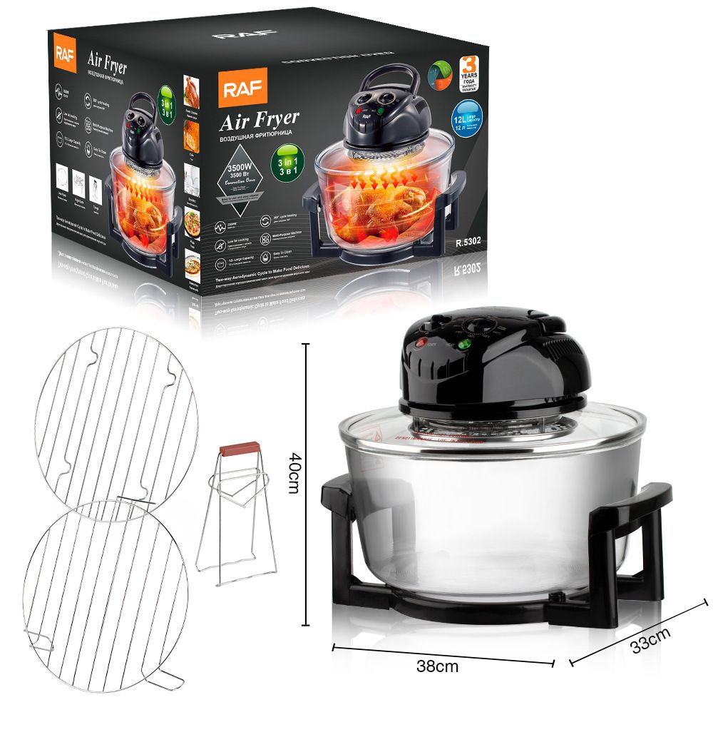 Three-in-One Visual Convection Air Fryer with 12L Large Capacity, 360° Circulating Heat, Low-Oil Cooking for Roast Chicken, Fries, Wings, Pizza and Daily Family Meals (Transparent)