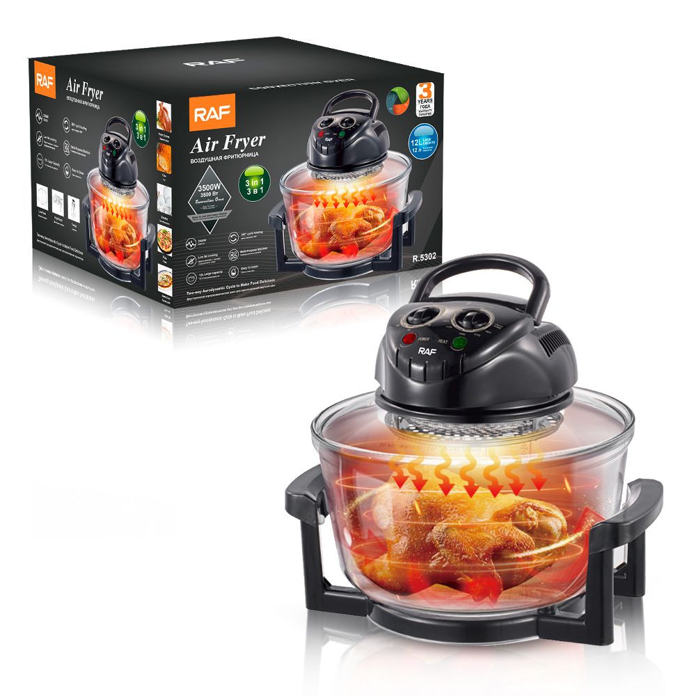 Three-in-One Visual Convection Air Fryer with 12L Large Capacity, 360° Circulating Heat, Low-Oil Cooking for Roast Chicken, Fries, Wings, Pizza and Daily Family Meals (Transparent)