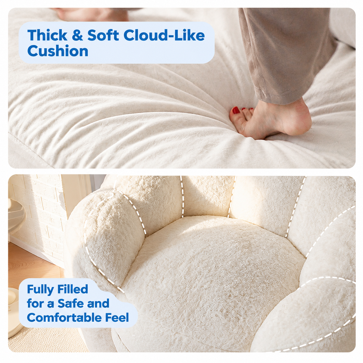 Cozy Bean Bag Sofa with Soft Corduroy Cover and High-Density Foam Filling for Living Room Bedroom Balcony Relaxation (Blush)