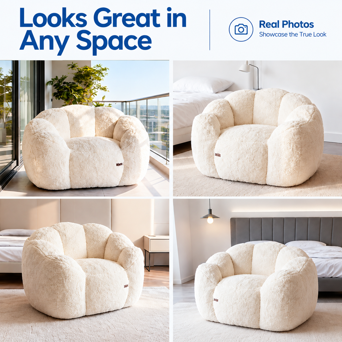 Cozy Bean Bag Sofa with Soft Corduroy Cover and High-Density Foam Filling for Living Room Bedroom Balcony Relaxation (Blush)