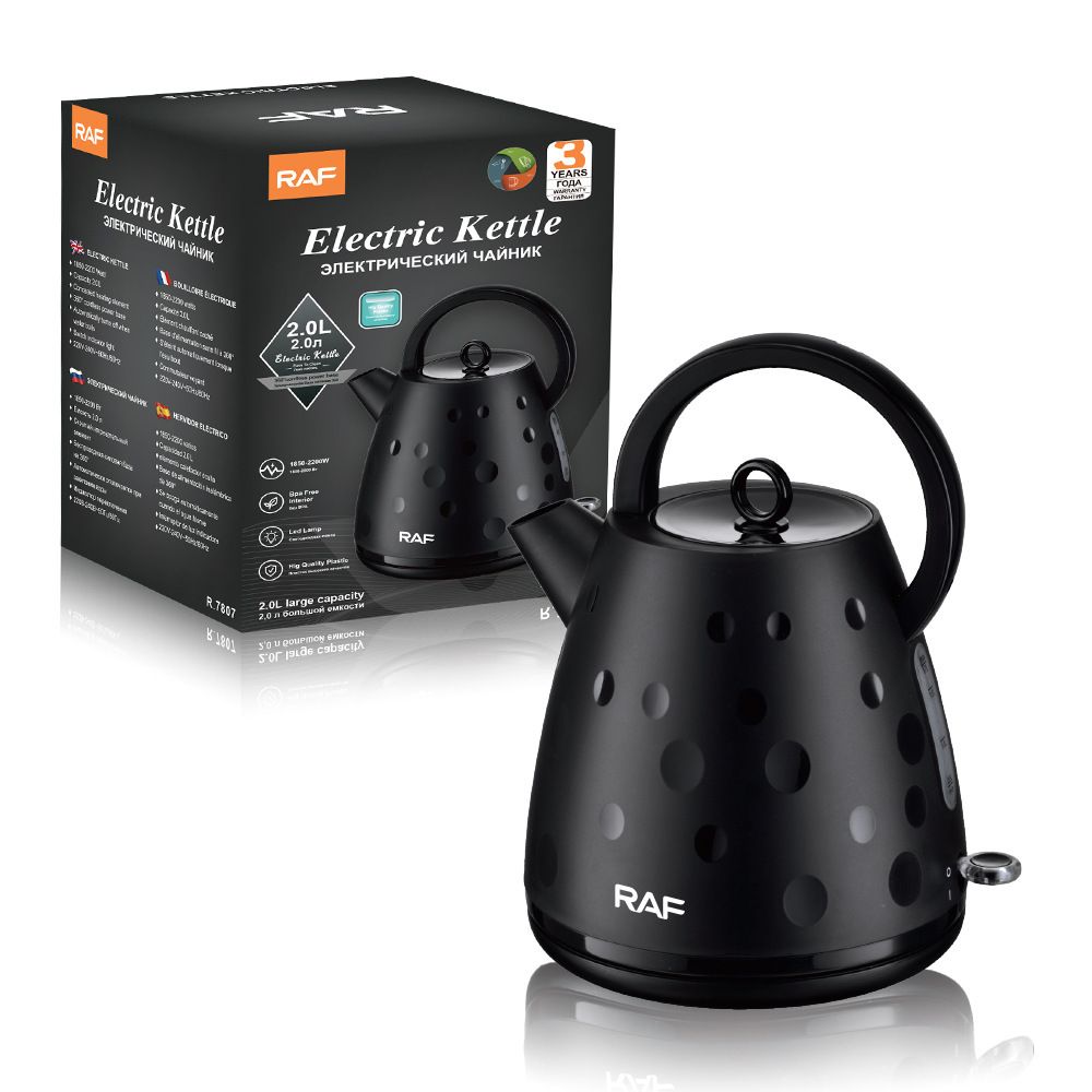 Electric Kettle 2L Large Capacity Rapid Boil Water Heater with Wide Top Handle and Clear Water Level Window for Home Office Tea and Coffee (Black)