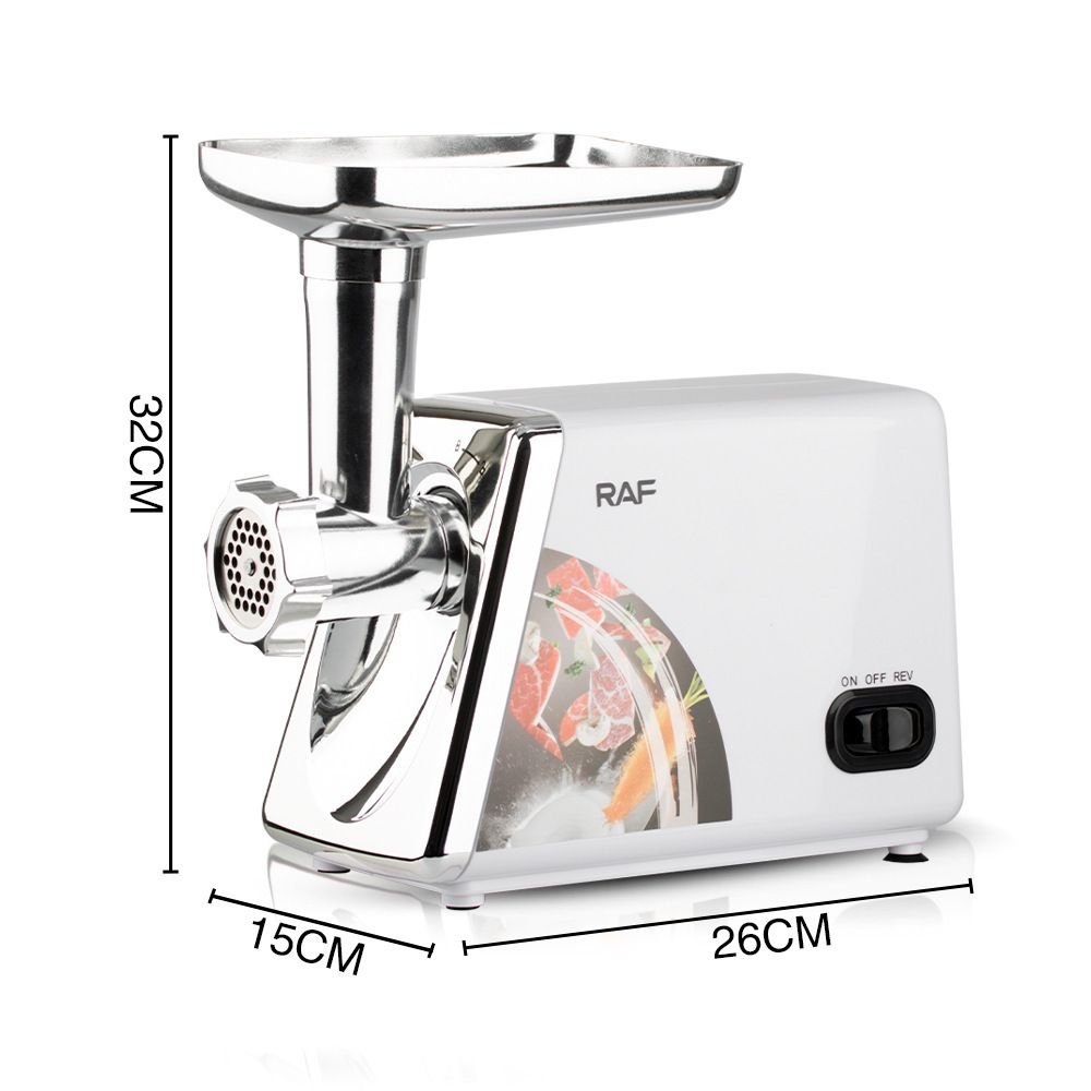 Electric Meat Grinder with Stainless Steel Blades and Metal Hopper for Home Kitchen Mincing, Sausage Stuffing and Kibbeh Making (White)