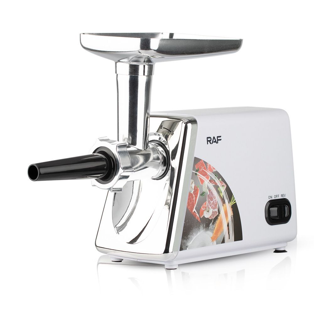 Electric Meat Grinder with Stainless Steel Blades and Metal Hopper for Home Kitchen Mincing, Sausage Stuffing and Kibbeh Making (White)