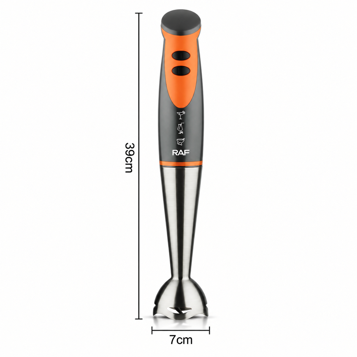 Handheld Immersion Blender with Stainless Steel Shaft and Four-Blade System for Smoothies, Baby Food, Soups, and Crushed Ice in Everyday Home Kitchens (Orange)
