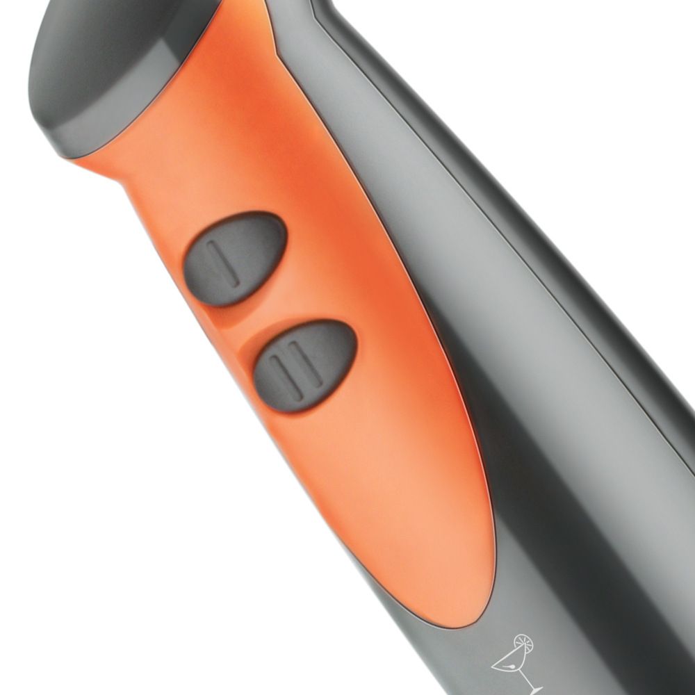 Handheld Immersion Blender with Stainless Steel Shaft and Four-Blade System for Smoothies, Baby Food, Soups, and Crushed Ice in Everyday Home Kitchens (Orange)