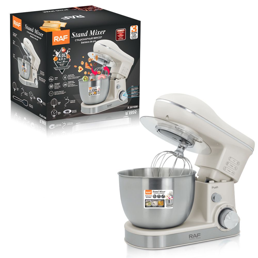 Versatile Stand Mixer with 4.0L Stainless Steel Bowl and 1600W Motor for Home Baking, Dough Kneading, Whipping, and Mixing Tasks (Red)