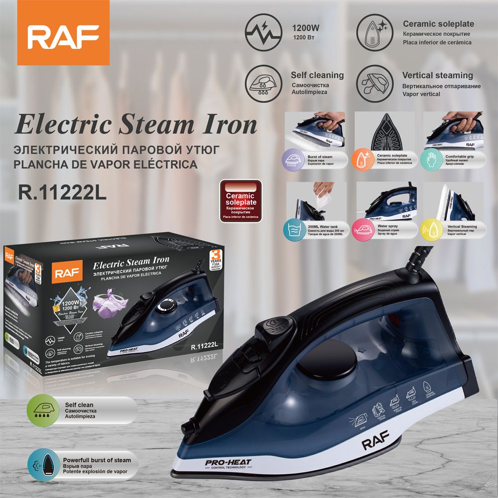 1200W Automatic Steam Iron with Ceramic Soleplate for Home Laundry, Garment Wrinkle Removal, Vertical Steaming, Spray and Self-Cleaning Functions (RoyalBlue)