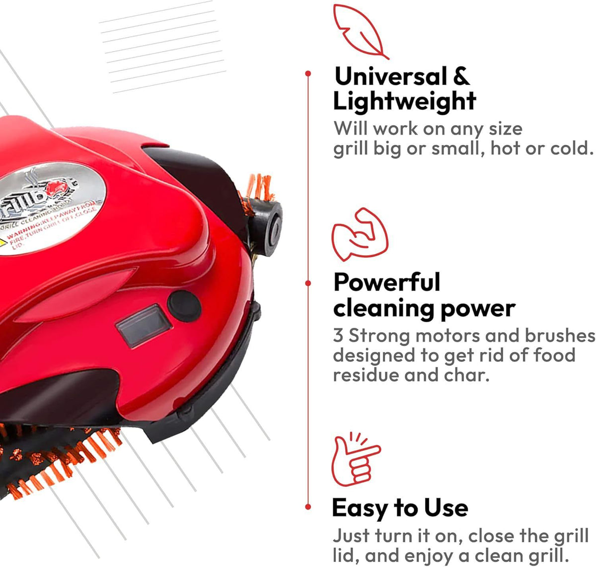 Automatic Grill Cleaning Robot with Nylon Brushes for Effortless Removal of Grease, Burnt Residue and Food Debris on Any Size Barbecue Grill, Ideal Gift for BBQ Lovers (Black)