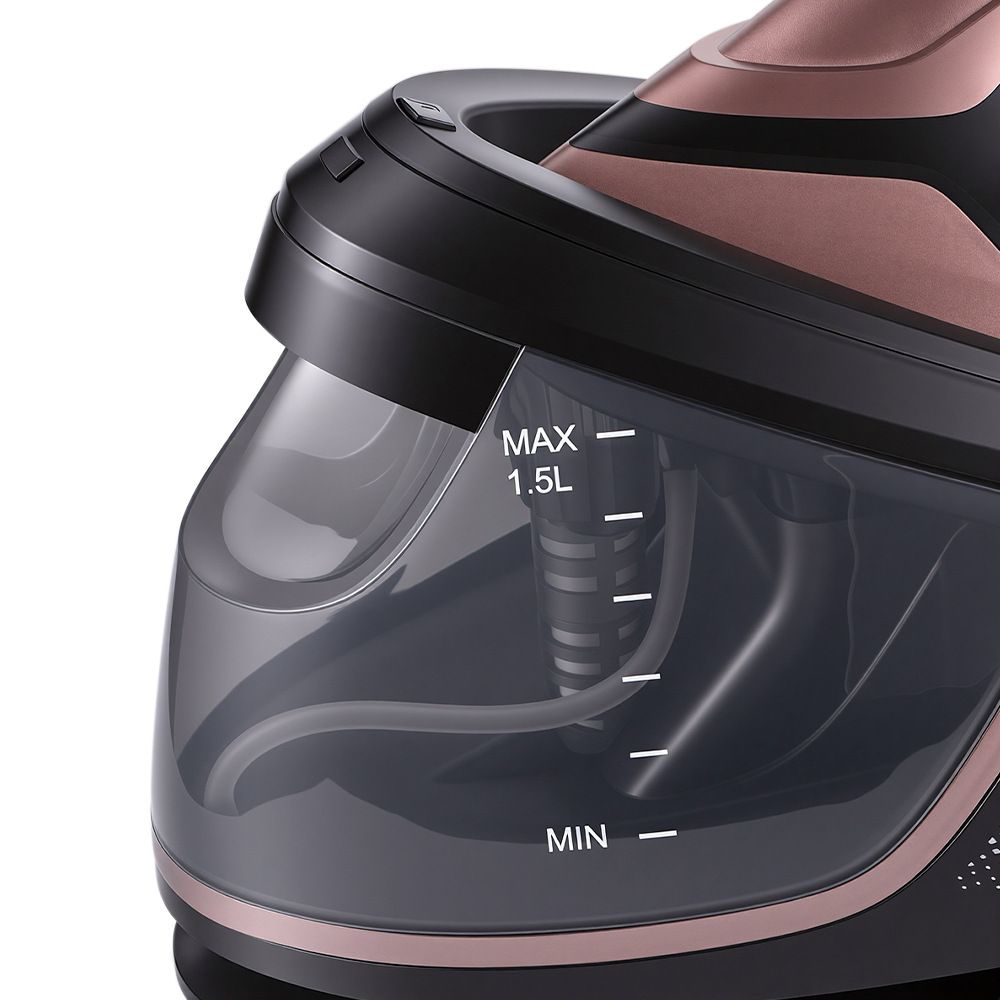 Split-Type Electric Steam Iron with Ceramic Soleplate and 1.5L Water Tank for Home Garment Steaming and Vertical Ironing of Silk Wool and Delicate Fabrics (RoseGold)