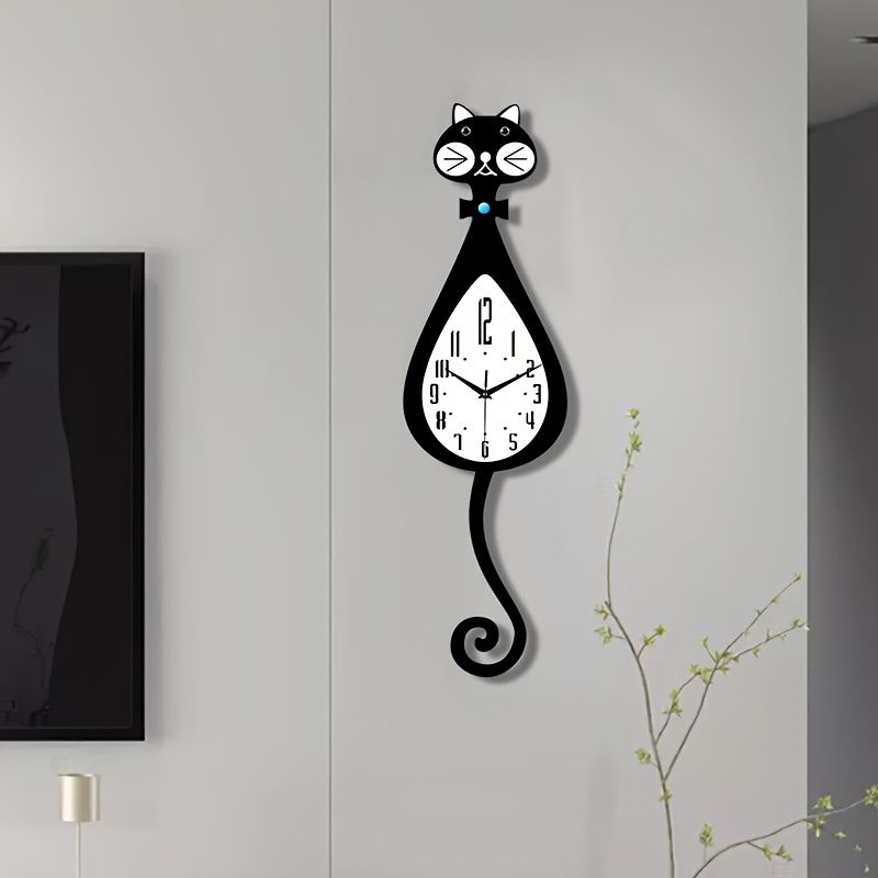 Black Cat-Shaped Clock Home Decor Clock Unique Wall Clock High-Quality Clock Cat