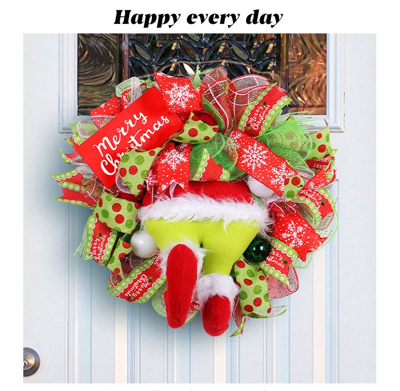 Christmas Green Monster Leg Wreath Door Hanging Decoration Holiday Front Door Decor Outdoor Christmas Ornament