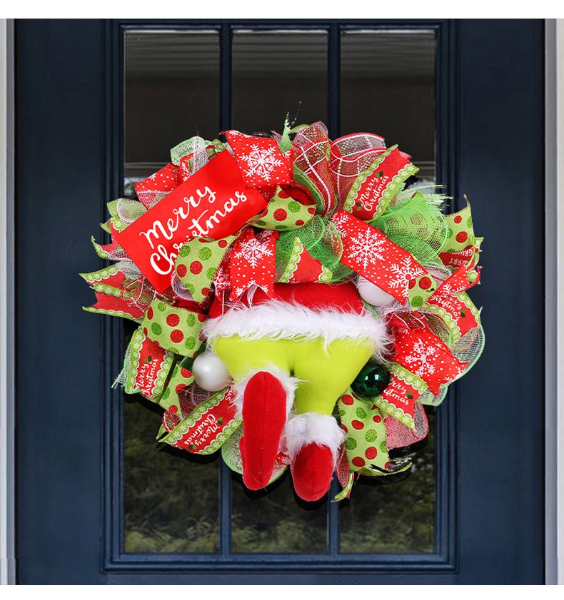 Christmas Green Monster Leg Wreath Door Hanging Decoration Holiday Front Door Decor Outdoor Christmas Ornament