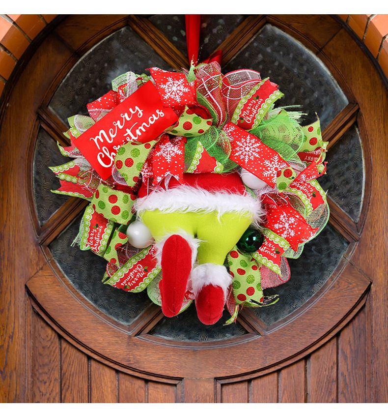 Christmas Green Monster Leg Wreath Door Hanging Decoration Holiday Front Door Decor Outdoor Christmas Ornament