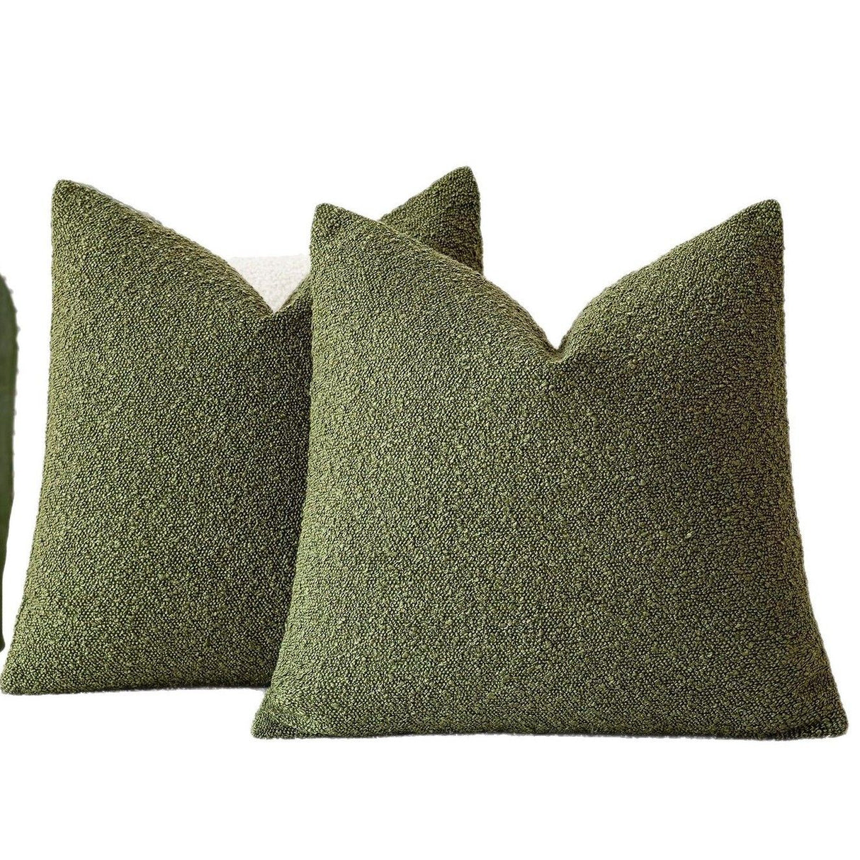 Pack of 2 Modern Textured Boucle Throw Pillow Covers Accent Solid Decorative Pillow Cases Cozy Woven Couch Cushion Case for Chair Sofa Bedroom Living Room Home Decor 16*16 Inch Moss Green