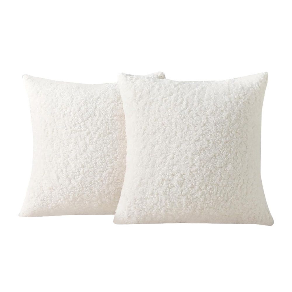 2 artificial fur pillowcases, soft pillowcases, decorative wool roll pillowcases, suitable for beds, sofas, living rooms, white(without pillow core)