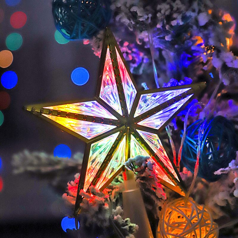 2PCS Star Christmas Tree Topper, 3D Star Tree Topper Lights, Double Sided Christmas Tree-top with 10 LED Warm white+color