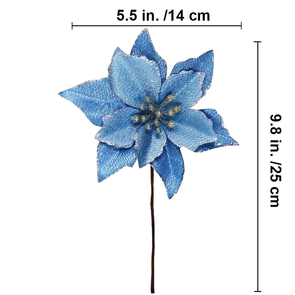 24 Set Christmas Blue Glitter Poinsettia Flowers Picks Christmas Tree Ornaments for Winter Blue Teal Christmas Tree Wreaths