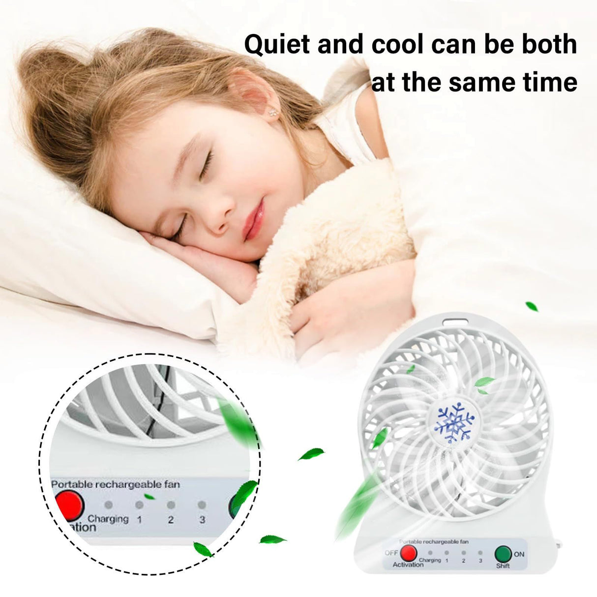 Portable small room fan, silent electric fan, desktop 3-speed super strong wind, portable fan, portable cooler