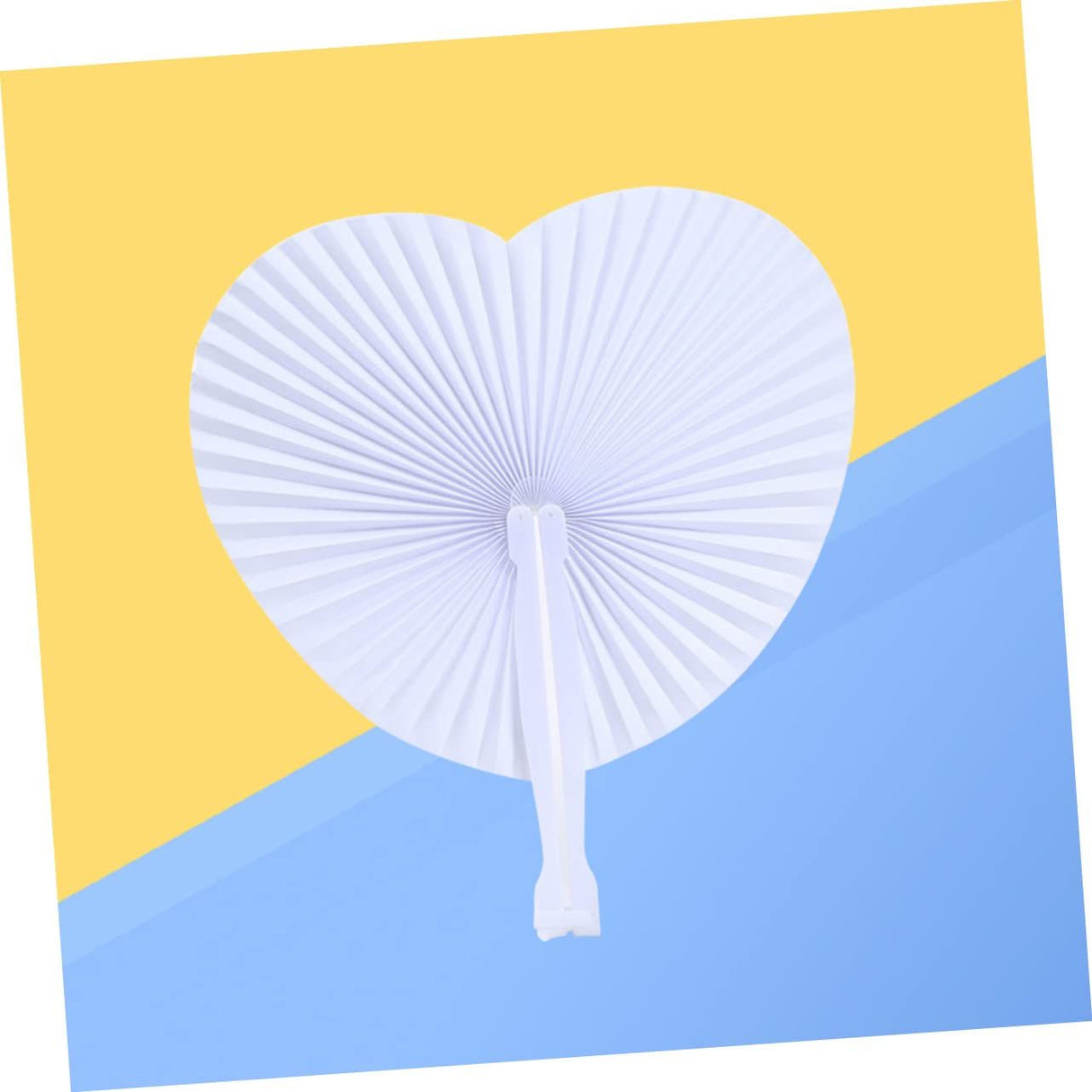 Heart shaped handheld folding accordion paper fan with plastic handle, suitable for weddings, birthdays, celebrations, and parties