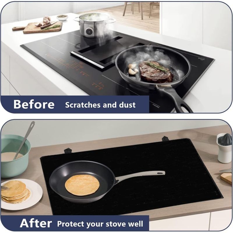 42*28 cm black Stove Top Covers for Electric Stove, Ceramic or Glass Cooktop Protector Mat, Thick Natural Rubber