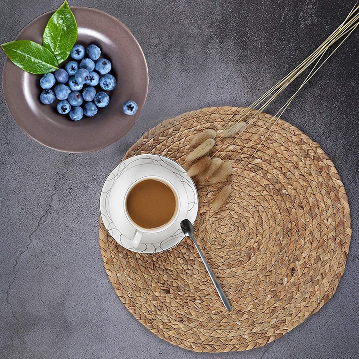 Jute Hand Braided Tablemat Set of Natural Fiber Rustic Vintage Farmhouse Table top & Dining Table Round Placemat for Parties