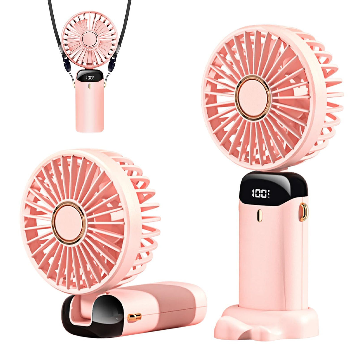 Portable Handheld Fan, Type-C Rechargeable, 1200mAh Battery Operated Fan with LED Display, 90° Foldable