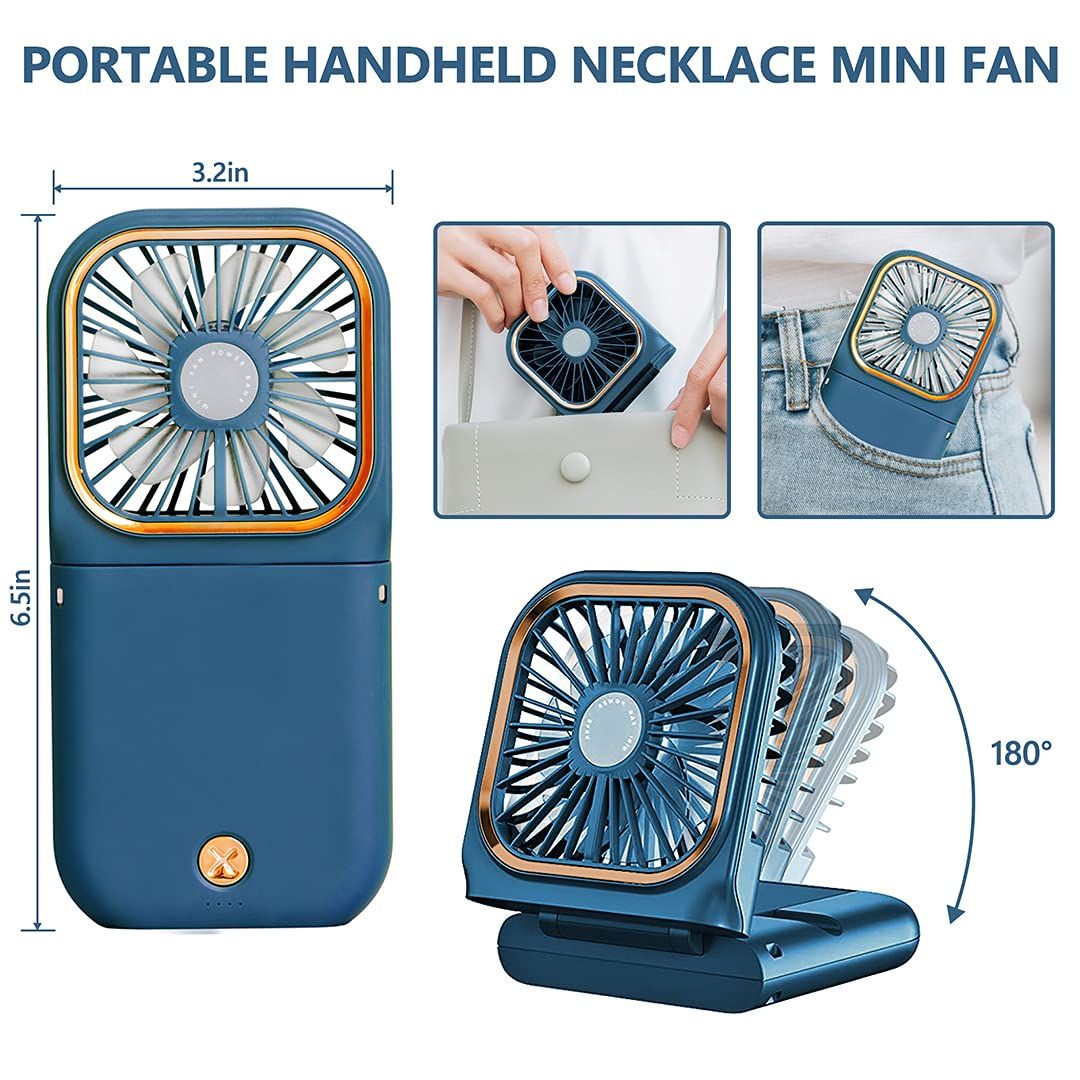 Portable Handheld Personal Necklace Fan Foldable Mini Quiet USB Rechargeable Fan With Mobile phone bracket function