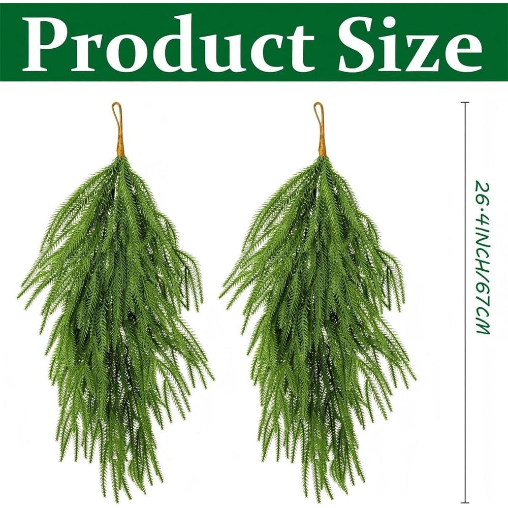 Extra Length Artificial Christmas Teardrop , Christmas Norfolk Greenery Teardrop Wreath for Door Table Mantle Fireplace Stairway Window Indoor Outdoor Decor