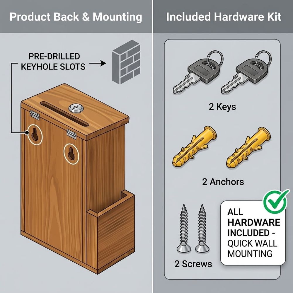 Suggestion Box with Slot and Lock Wood Donation Box with 50 Suggestion Cards and 2 Keys,6.85*3.86*9.72in