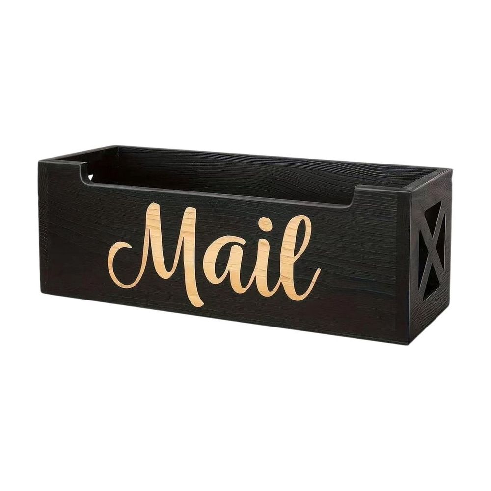 Wooden Mail Organizer Desktop, Black Letter Storage Box, Desk Mail Sorter, Compact Countertop Holder for Home Office, Entryway and Desk Organization