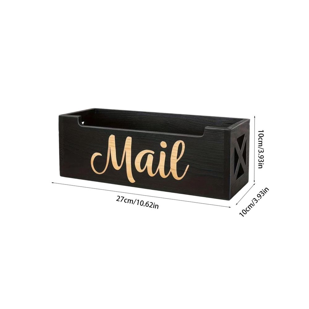 Wooden Mail Organizer Desktop, Black Letter Storage Box, Desk Mail Sorter, Compact Countertop Holder for Home Office, Entryway and Desk Organization