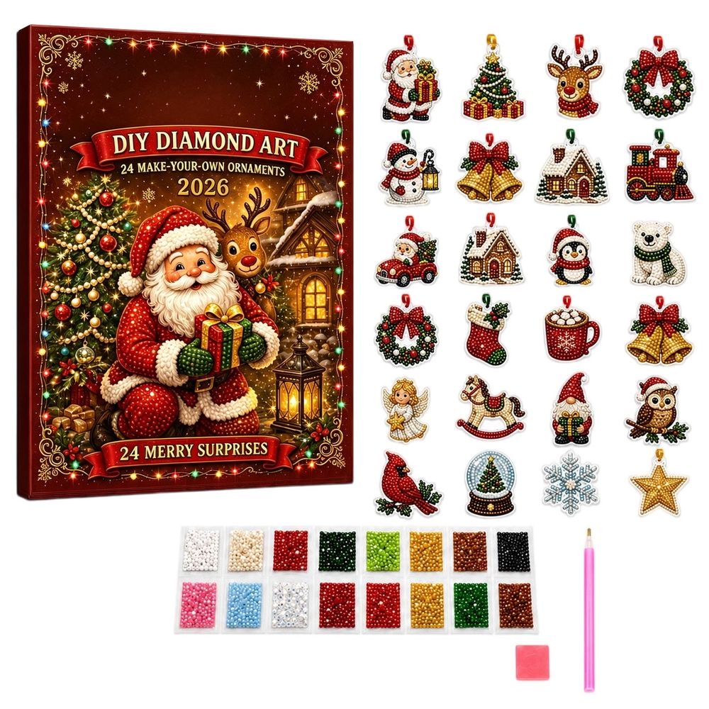 Christmas Diamond Art Ornament Kit, 24Pcs DIY Diamond Painting Christmas Ornaments with Acrylic Charms, Holiday Craft Advent Surprise Gift Set for Adults Beginners