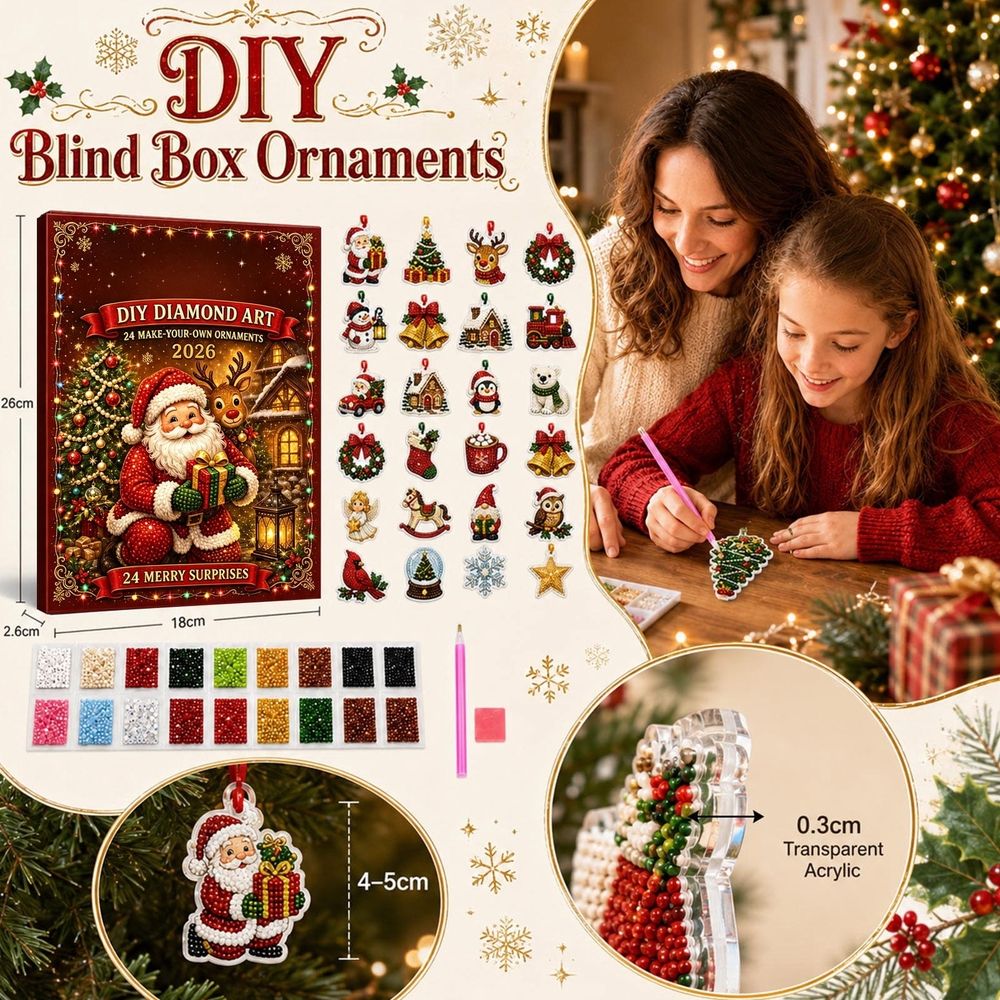 Christmas Diamond Art Ornament Kit, 24Pcs DIY Diamond Painting Christmas Ornaments with Acrylic Charms, Holiday Craft Advent Surprise Gift Set for Adults Beginners