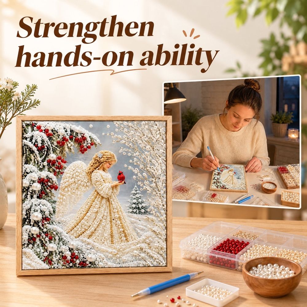 Christmas DIY Pearl Diamond Painting Kit for Adults, 5D Full Drill DIY, Round Painting for Home Wall Decor