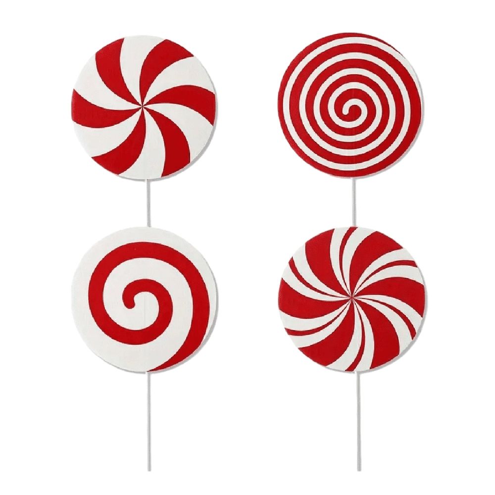 4 Pcs Large Red White Peppermint Lollipop Christmas Picks, Candy Cane Christmas Tree Picks Ornaments, Xmas Tree Topper Decor for Home Office Holiday Party Vase Wreath Décor