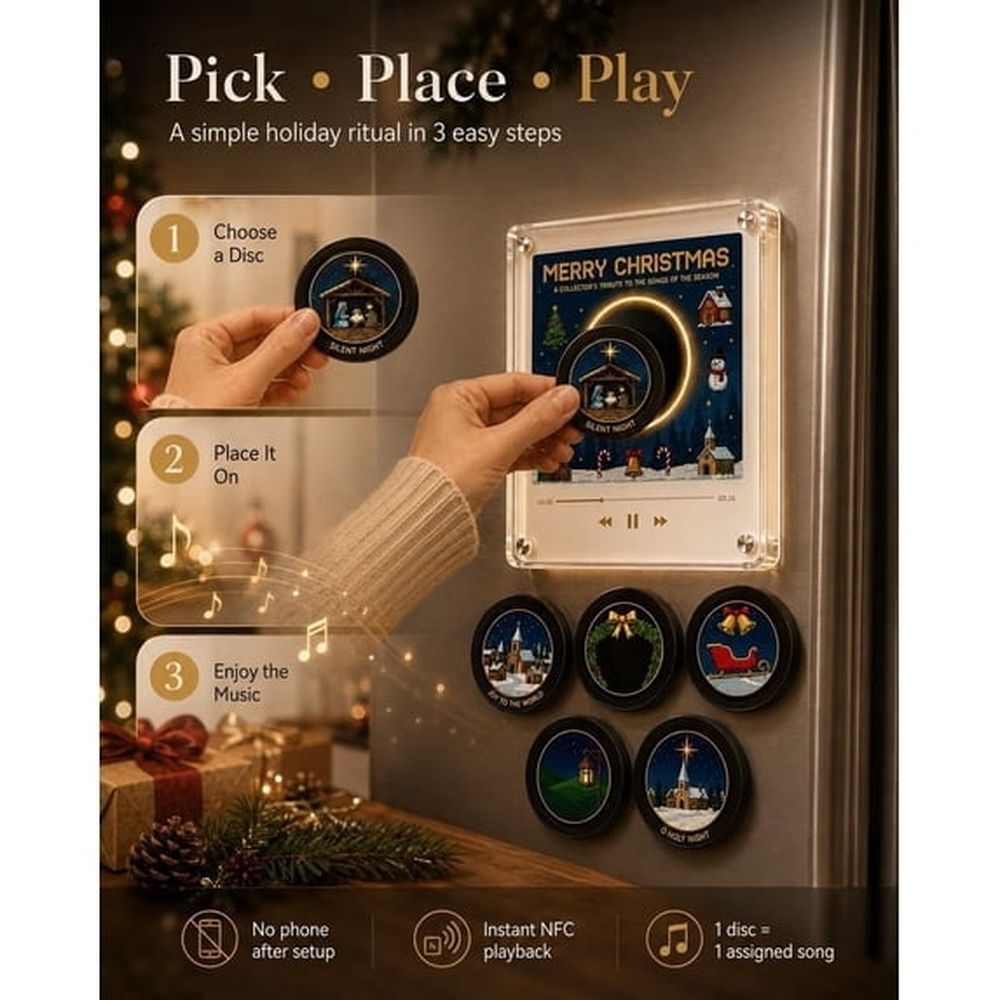 Christmas Vinyl Fridge Magnetic Music Player, Mini Record Player, NFC Discs