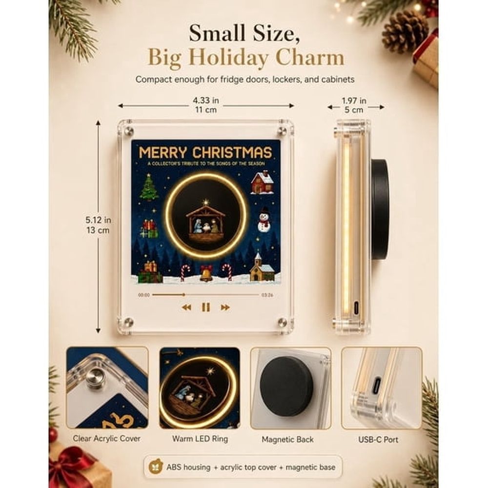 Christmas Vinyl Fridge Magnetic Music Player, Mini Record Player, NFC Discs