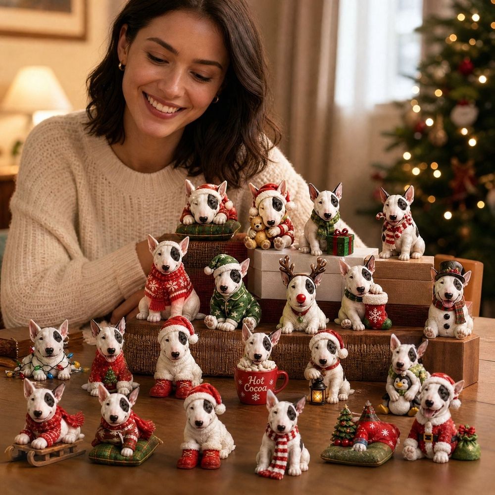 Clearacne!! Christmas Bull Terrier 24Pcs Acrylic Ornaments Set, 2D Flat Christmas Dog Hanging Decorations, Advent Calendar Style Xmas Tree Ornament Gift Box