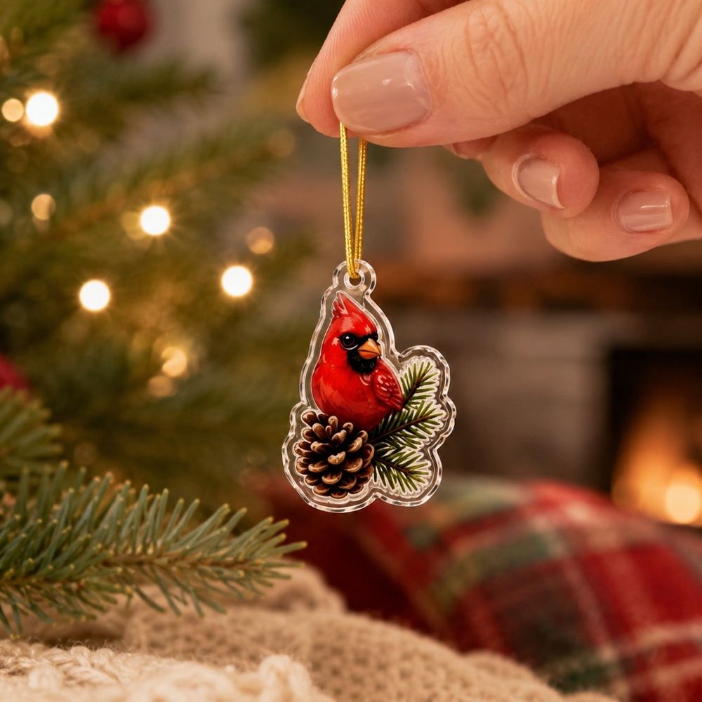 Christmas Bird Advent Calendar 2026, 24 Pcs 2D Flat Acrylic Cardinal Ornaments Countdown Blind Box, Holiday Tree Hanging Decor Gift for Bird Lovers Adults