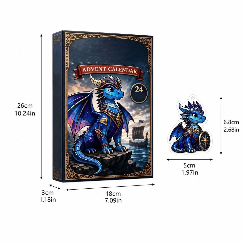 Dragon Advent Calendar, 24 Days Christmas Countdown Blind Box with 24 2D Acrylic Dragon Ornaments, Fantasy Holiday Hanging Decorations for Tree Wreath Home Party Display, Gift for Dragon Lovers