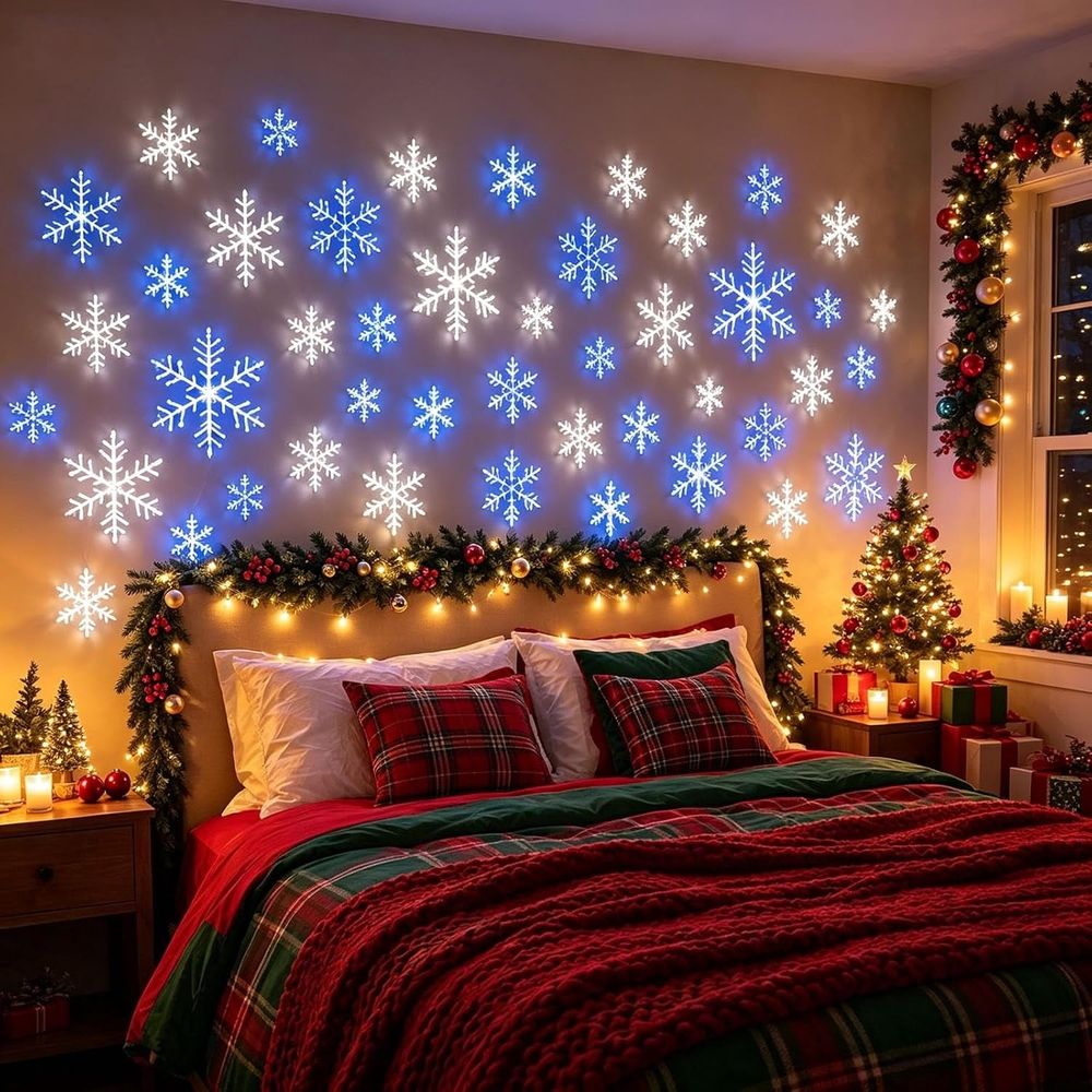 Christmas LED Snowflake Wall Set, 12PCS Christmas Glowing Snowflake Wall Lights, Fairy Lights for Bedroom, Patio, Garden, Party, Home Xmas Decor - Indoor/Outdoor Christmas Tree Decoration