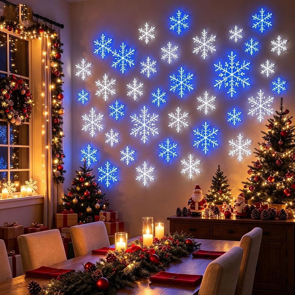 Christmas LED Snowflake Wall Set, 12PCS Christmas Glowing Snowflake Wall Lights, Fairy Lights for Bedroom, Patio, Garden, Party, Home Xmas Decor - Indoor/Outdoor Christmas Tree Decoration