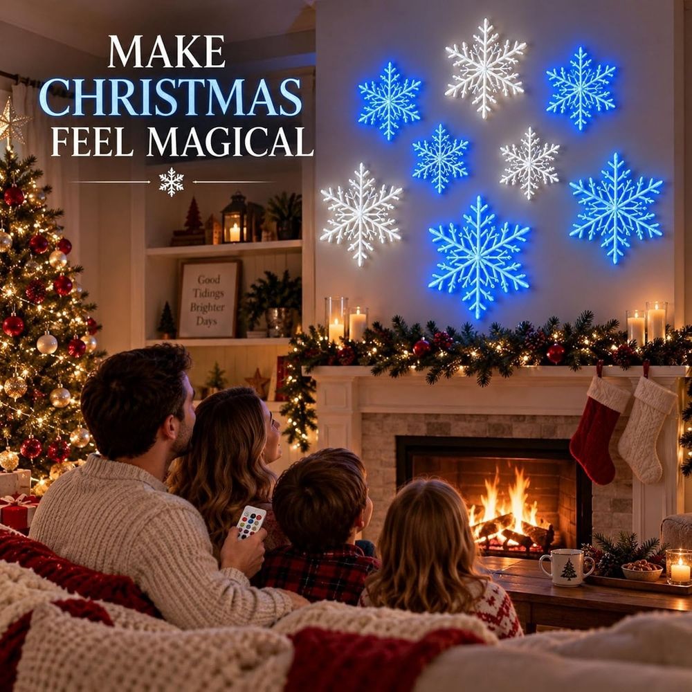 Christmas LED Snowflake Wall Set, 12PCS Christmas Glowing Snowflake Wall Lights, Fairy Lights for Bedroom, Patio, Garden, Party, Home Xmas Decor - Indoor/Outdoor Christmas Tree Decoration