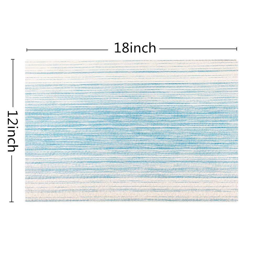 Blending Color Durable Woven Vinyl Placemat Washable Heat-Resistant Anti-Skid Kitchen Dining Table Mats (Set of 4,Blue with White)