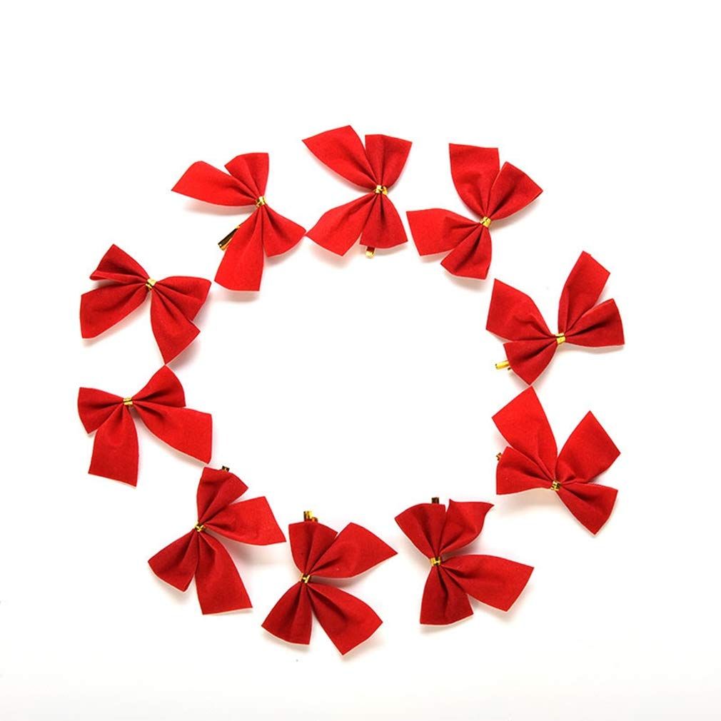36 Pack Golden Silver Red Christmas Bow Christmas Tree Hanging Decoration Wreath Gifts Wedding Party Bowknot Decoration